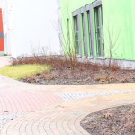 der Schulhof der Montessori-Schule, teilweise gestaltet von Gartenwelt Meißner